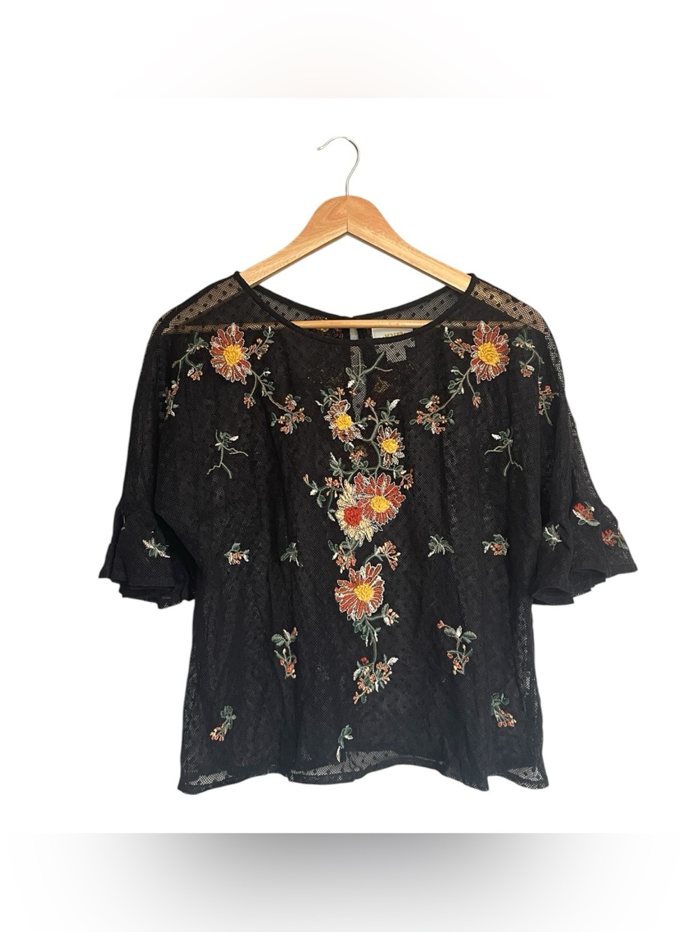 Anthropologie Maeve Black Lace Floral Top